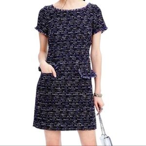 Banana Republic Tweed Shift Dress Midi Fringe Detail Short Sleeve Preppy Size 8